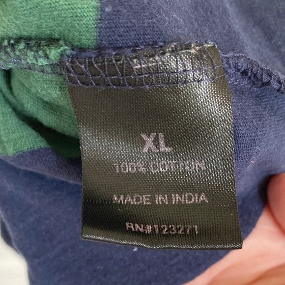 Faded Rose Womens Cropped Rugby Shirt Navy Green Stripes Size XL Collar Long Slv - Picture 6 of 10